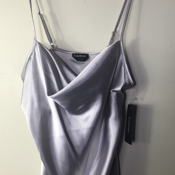 BEBE NWT Silver spaghetti strap slip dress SIZE: Large Armpit to armpit 21” - Picture 11 of 12